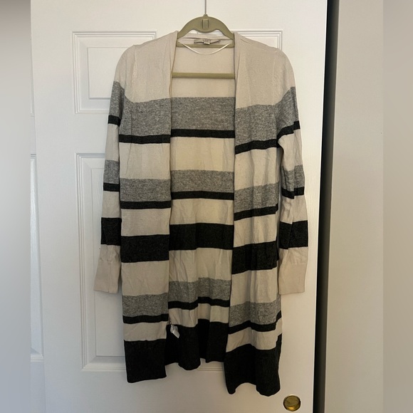 Loft Striped Open Cardigan Grey Colorblock - Picture 6 of 7